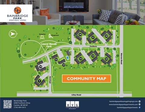 A map of the Bainbridge Park Apartment Homes community layout.