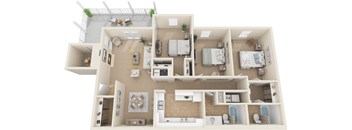 this is a 3d floor plan of a 824 square foot 1 bedroom apartment at the