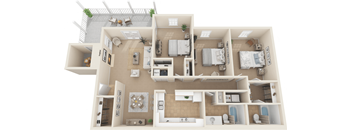 this is a 3d floor plan of a 824 square foot 1 bedroom apartment at the