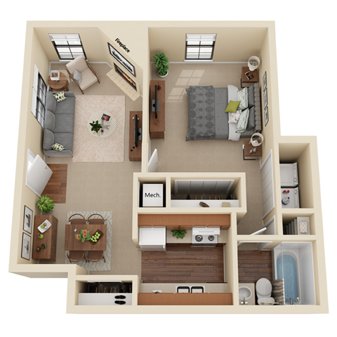 a floor plan of a 1 bedroom apartment at the crossings at white marsh apartments in white marsh