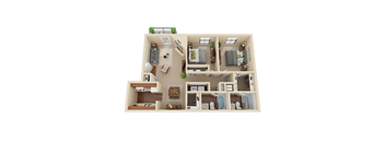 a 3d image of our 1 bedroom floor plan