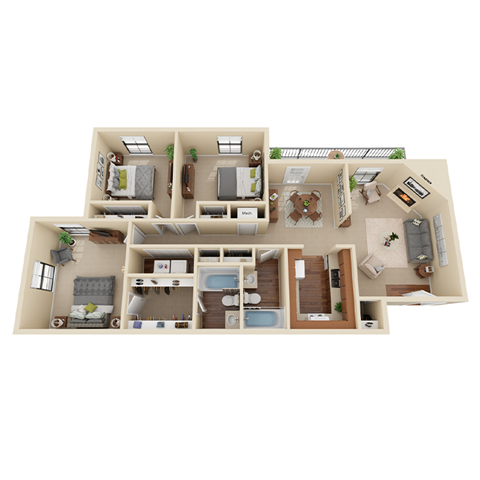 a 3d image of our 1 bedroom apartment at princeton court apartments in dallas,