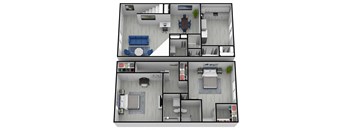 a floor plan of two stories with two bedrooms and two bathrooms