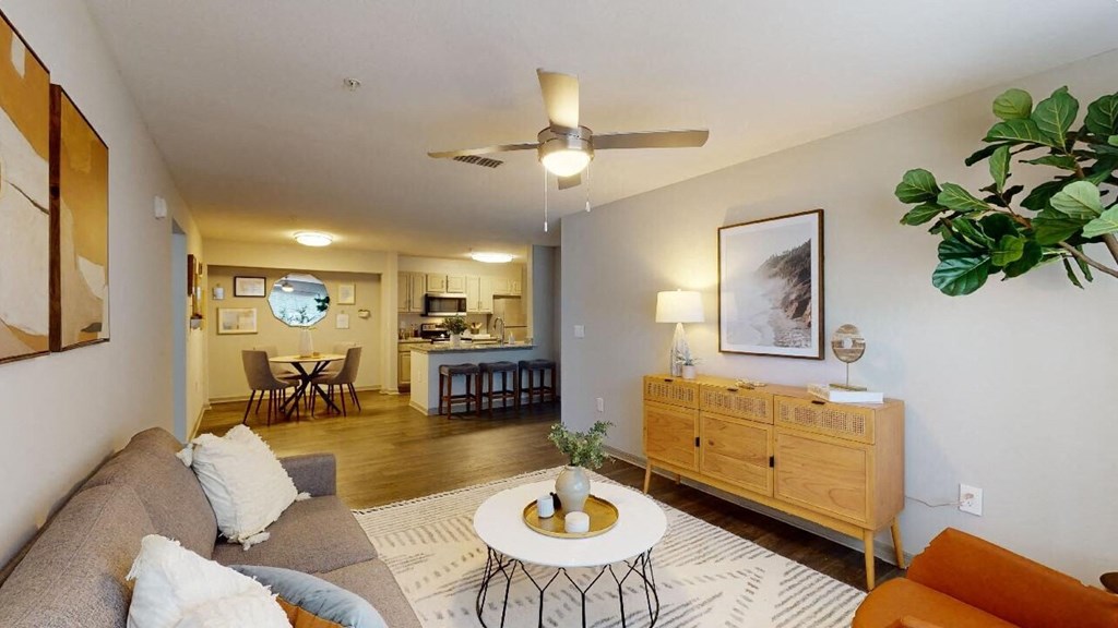 a living room with a couch and a coffee table