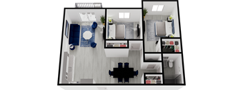 a floor plan of a bedroom with a bathroom and a living room
