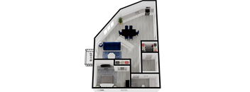 a floor plan of a small apartment with a bedroom and a bathroom