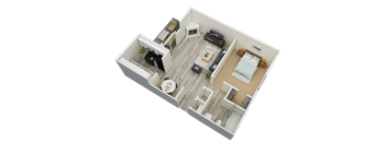 a floor plan of a one bedroom apartment with a bathroom and living room
