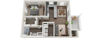 the 1190 sqft floor plan with bedroom and living room