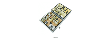 the illustration shows the bedroom with a bathroom and living room