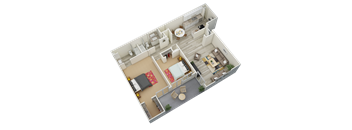 a 3d floor plan of a two bedroom apartment