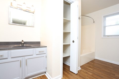 A kitchen with a sink and cabinets.