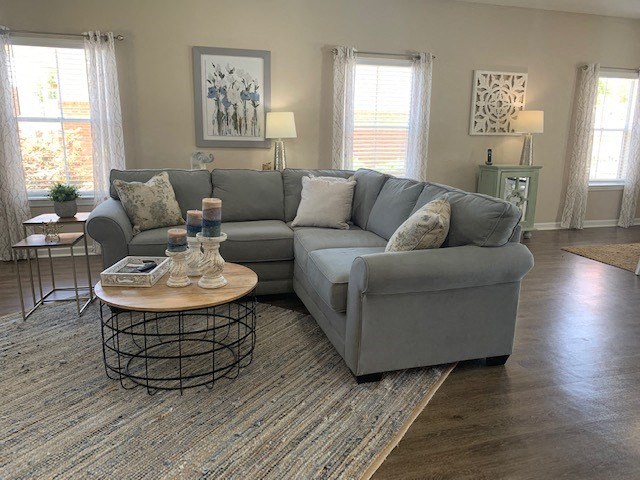 a living room with a couch and a coffee table