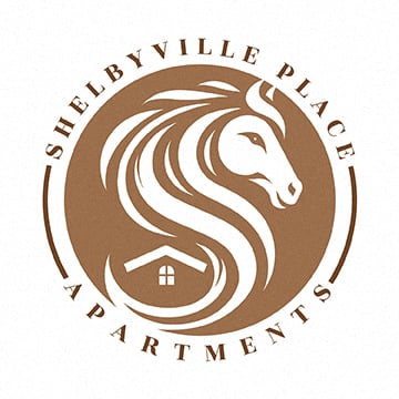 a brown and white horse logo with a house