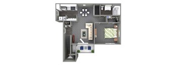a 2 bedroom floor plan with a bathroom and a living room
