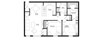 a floor plan of a home with a bedroom and a living room