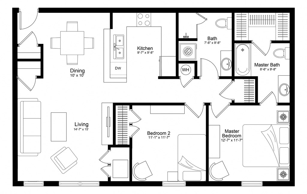 a floor plan of a home with a bedroom and a living room