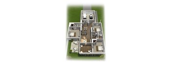 a 3d floor plan of a house with a garage and a balcony floor plan, transparent