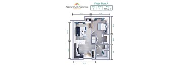A diagram of the National Church Residences Clover Glen floor plan A.