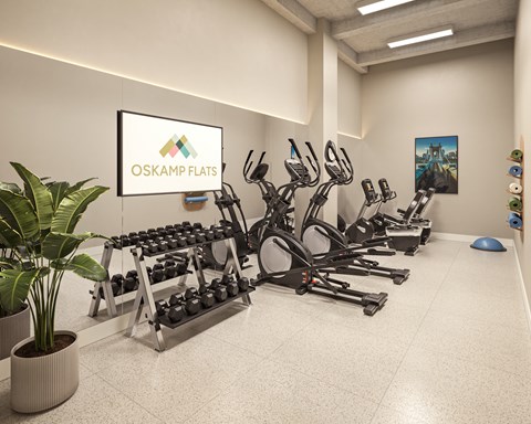 A gym with a sign at Oskamp Flats Apartments, Ohio, 45202
