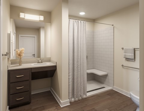 A bathroom with a white sink and a white toilet. at Divinity Landing Apartments, Ohio, 44056