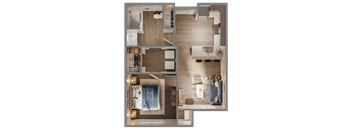 A top-down view of a modern bathroom with a large mirror, sink, and towel. at Evergreen Heights Apartments, Toledo, OH, 43614