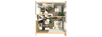 A diagram of a house layout with labeled rooms.