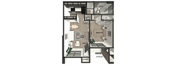 A black and white floor plan of a small apartment.