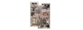 A floor plan of a two-story apartment with a living room, kitchen, and bedrooms.