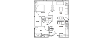 a floor plan of a house with bedrooms and a living room