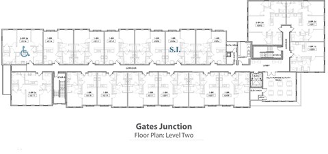 A floor plan of the Gates Junction showing the layout of the rooms on level two.