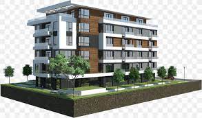 an apartment building with trees in front of it