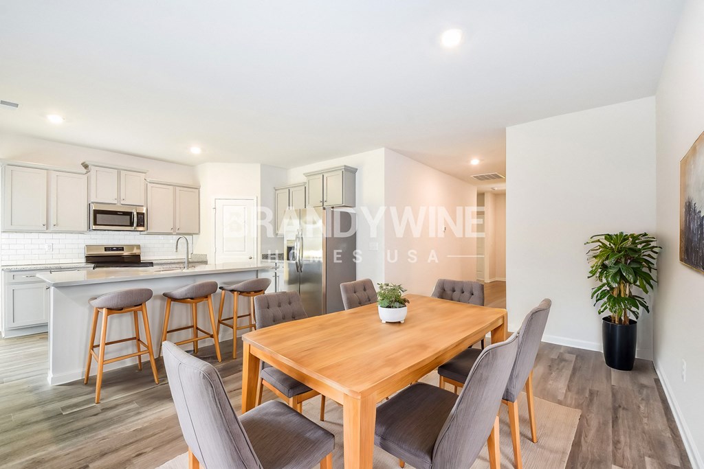 interior view of a living room with a dining table