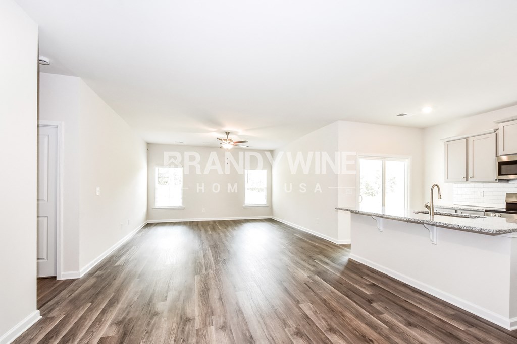 renovated living room and kitchen in a new home