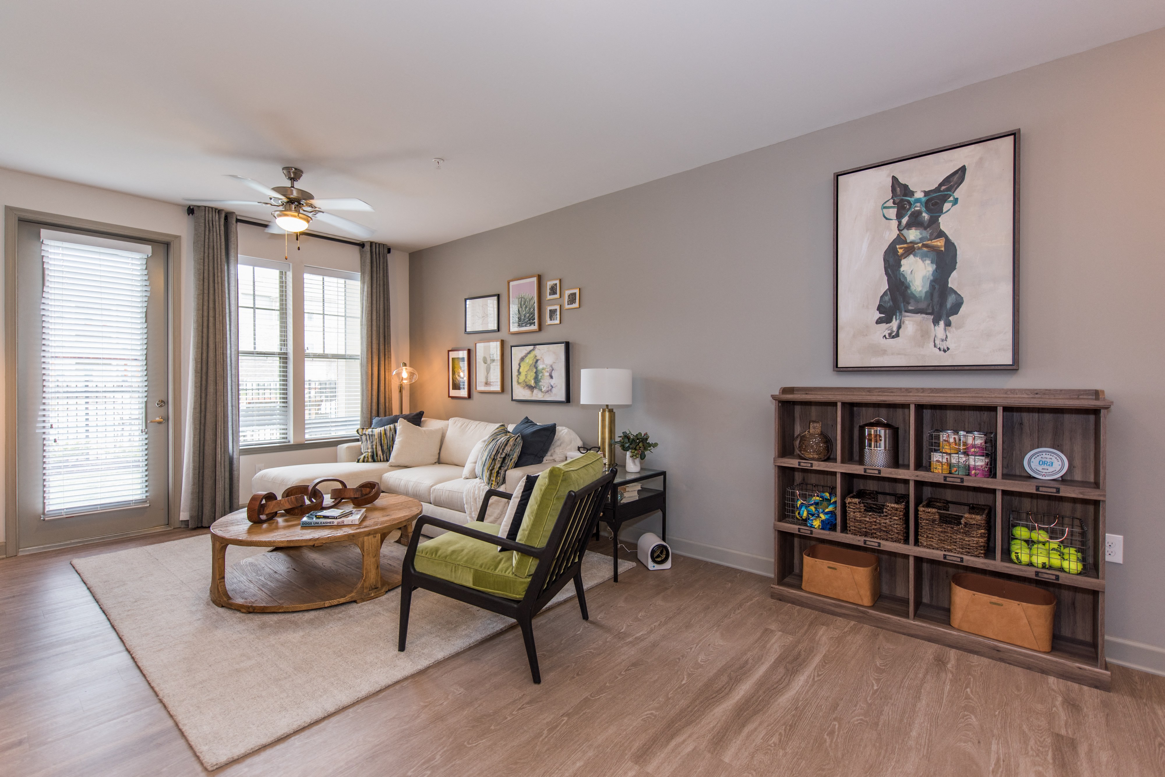 a living room with a couch and a coffee table