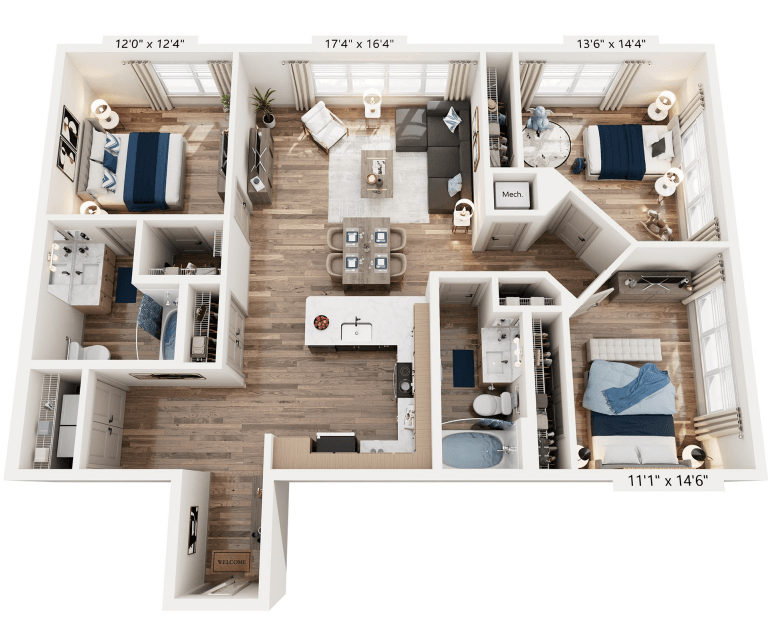 3 Bed 2 Bath floorplan at The River, Chester, 23836