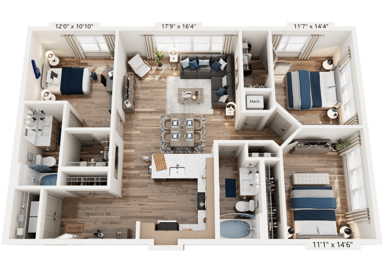 3 Bedroom 2 Bath floorplan at The River, Chester, Virginia