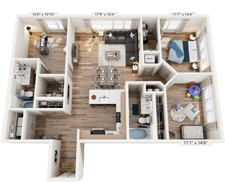 3 Bed 2 Bathroom floorplan at The River, Chester