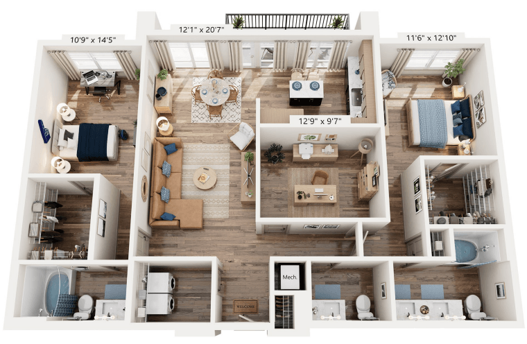 2 Bed 2.5 Bathroom floorplan at The River, Virginia