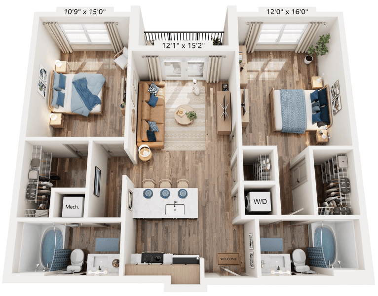 2 Bedroom 2 Bath floorplan at The River, Chester, VA, 23836