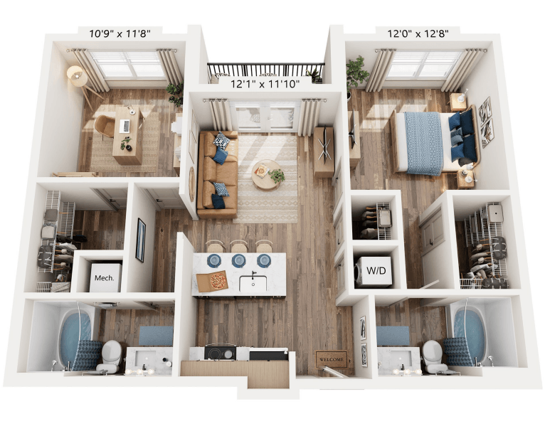 2 Bed 2 Bathroom floorplan at The River, Chester, VA