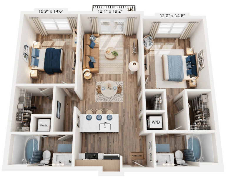 2 Bedroom 2 Bathroom floorplan at The River, Chester, 23836