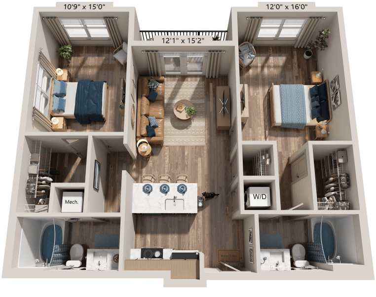 Two Bed 2 Bath floorplan at The River, Chester, Virginia