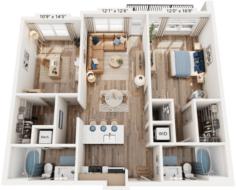 2 Bed Two Bath floorplan at The River, Chester