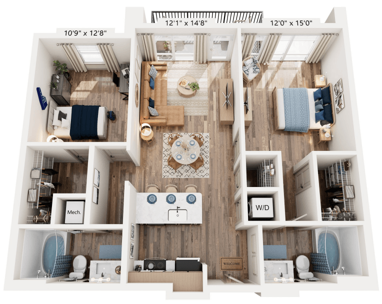 Two Bed Two Bath floorplan at The River, Virginia