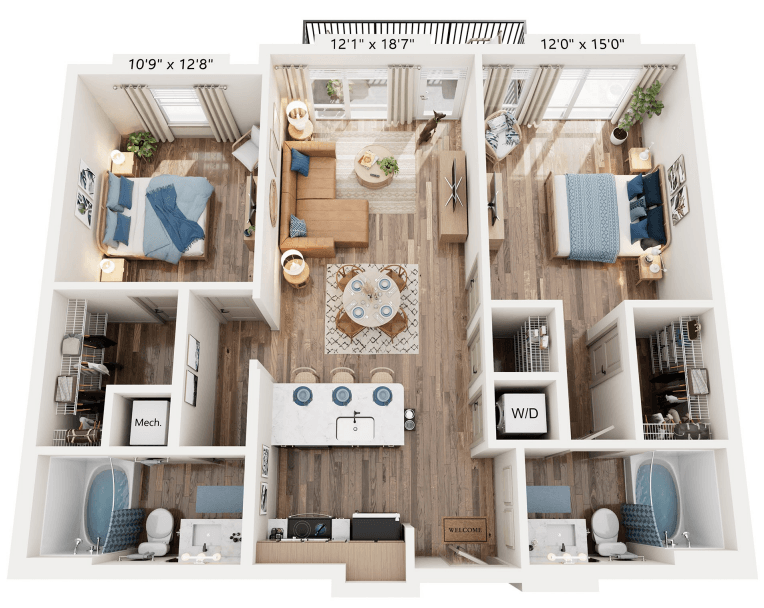 Two Bedroom 2 Bath floorplan at The River, Virginia, 23836