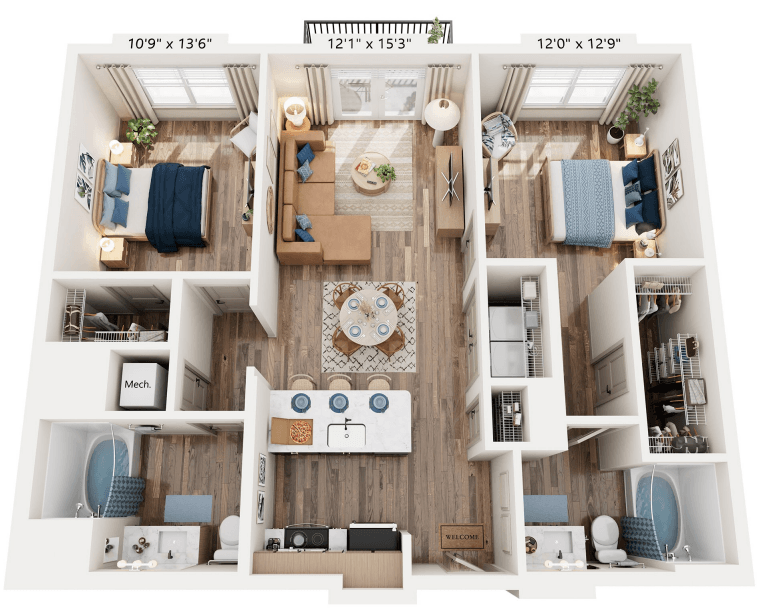 2 Bedroom floorplan at The River, Virginia