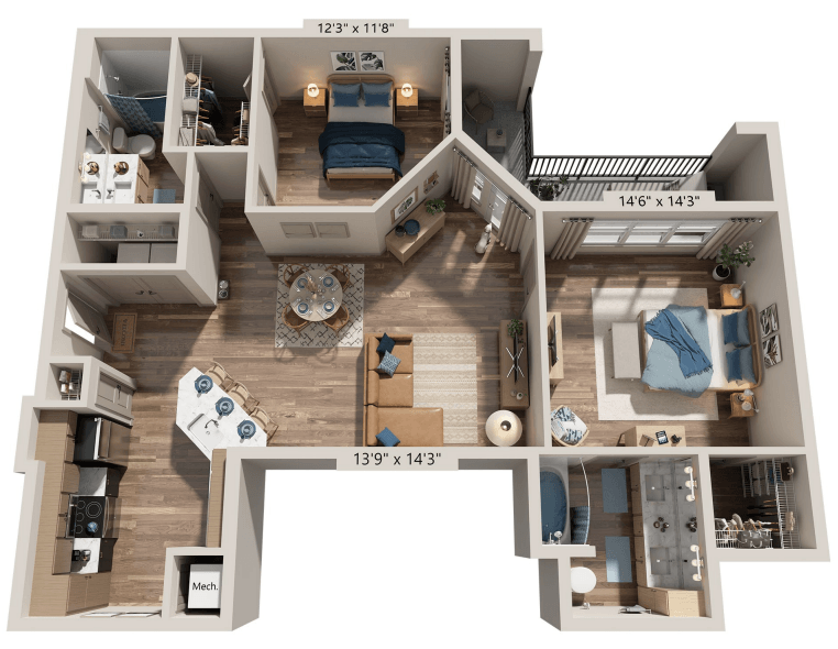 2 Bedroom Two Bath floorplan at The River, Chester, VA, 23836