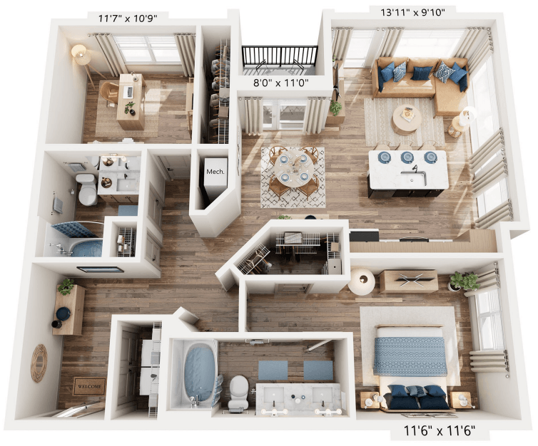 Two Bed Two Bathroom floorplan at The River, Chester, 23836