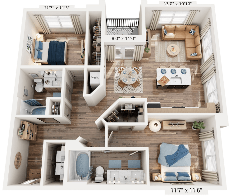 Two Bed floorplan at The River, Chester