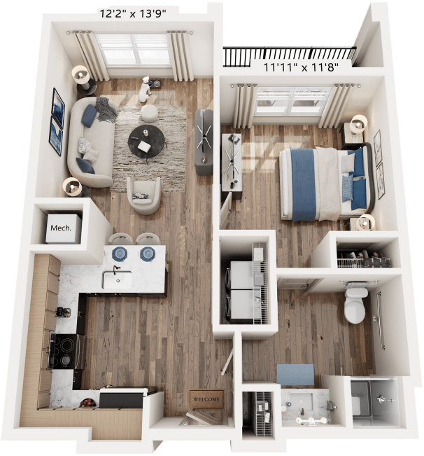 1 Bed floorplan at The River, Chester, VA, 23836